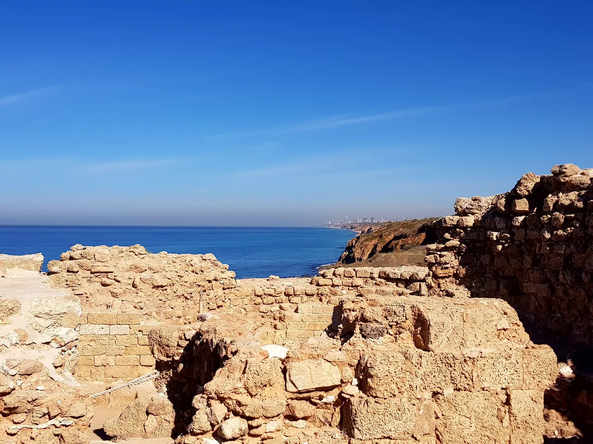 Sandstone ruins at Apollonia (Tel Arsuf) on the cliff above the sea
